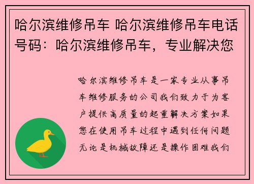 哈尔滨维修吊车 哈尔滨维修吊车电话号码：哈尔滨维修吊车，专业解决您的起重难题