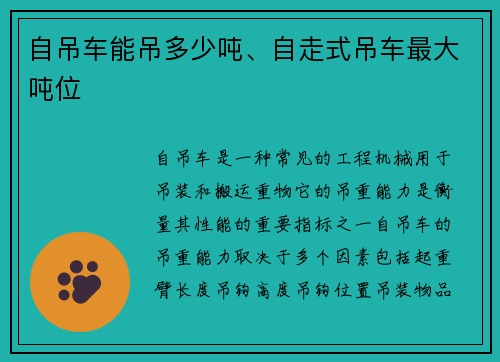 自吊车能吊多少吨、自走式吊车最大吨位